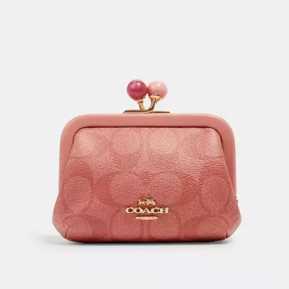 Coach Nora Kisslock Coin Case In Signature Canvas Pink